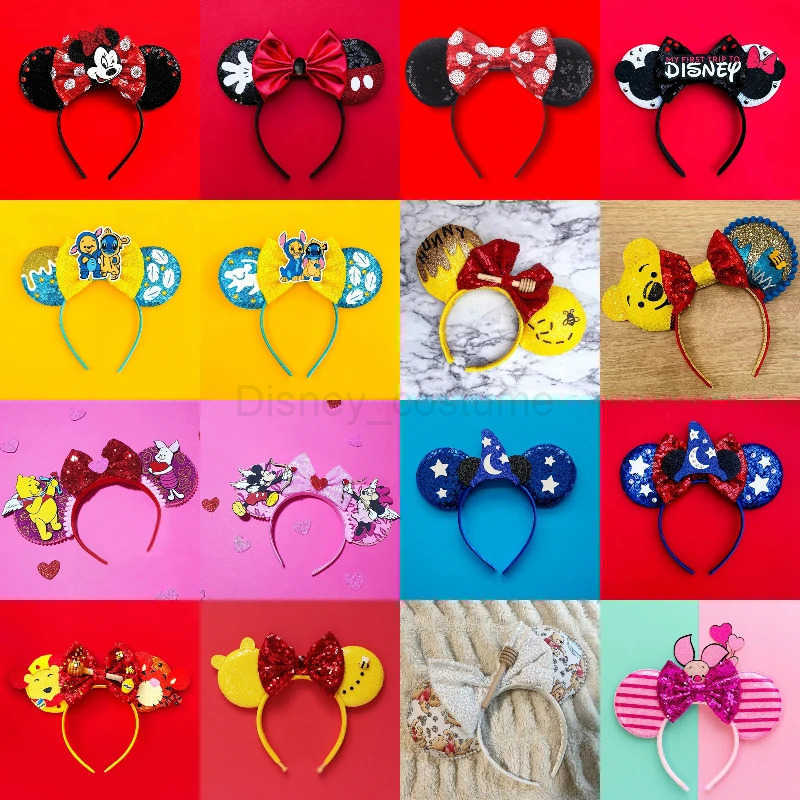 Disney Lilo Stitch Girls Headbands Green sequins Bow Headbands Childrens Cartoon Leaf Hair Accessories Womens Sewing Headbands X250425