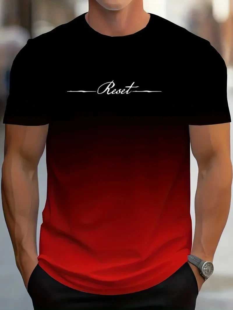 Fashion gradient reset letter graphic T-shirt for summer simple and fashionable mens 3D printed T-shirt loose and breathable sports T-shirt top W25042