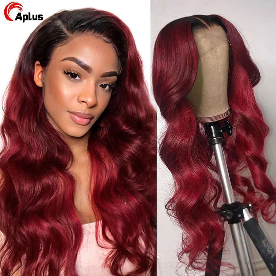 1B 99J/Bury 13X4 Body Wave Front Wigs For Women HD Transparent Lace Frontal Colored Red Human Hair Wig
