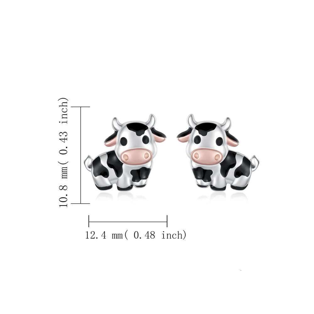 Design New Cute Cow Earring Sier Plated Enamel Ear Studs Jewelry For Girl Woman Animal Lovers Eardrop Party Gift