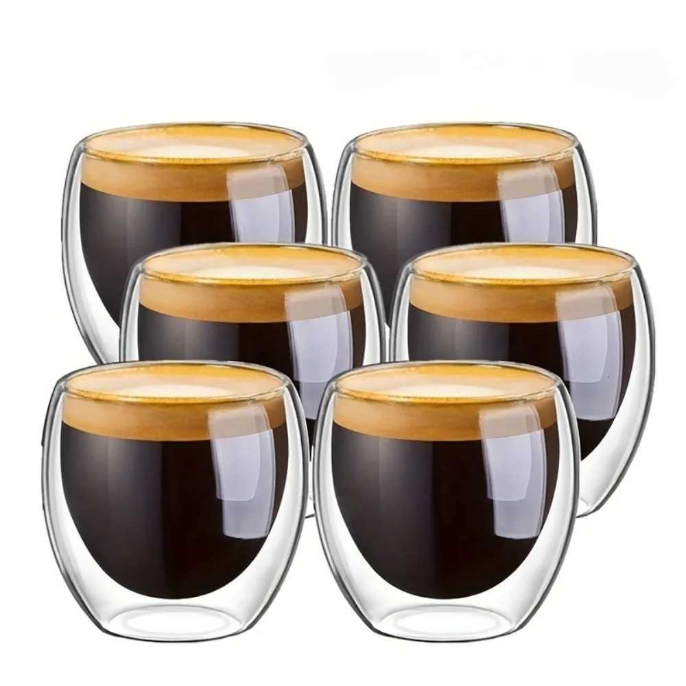 80/250/450ml Double-Wall Insulated Clear Glass Espresso Cups Perfect for Tea Coffee Latte Cafe Milk Restaurant Use Y251125