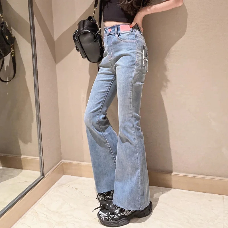 Girls jeans spring and summer styles big girls fashionable slim pants high waisted childrens trousers 250422