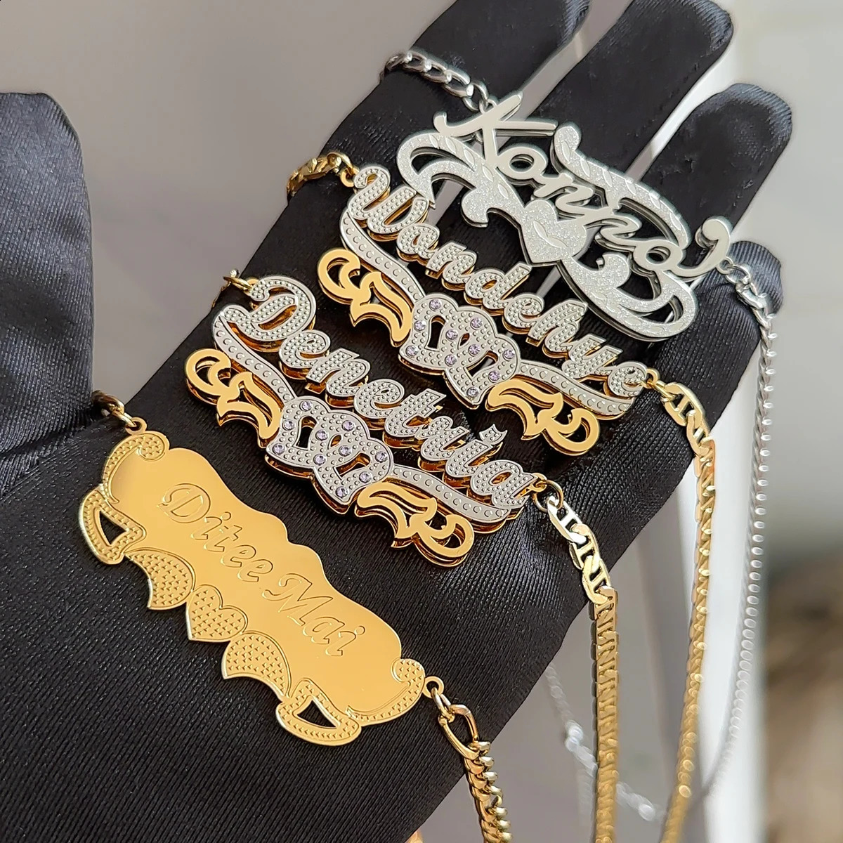 Customized Double Name Necklace 18K Gold Plated Nameplate 3D Necklace Personalized Choker Women Double Layer Name Necklace Gifts 250425