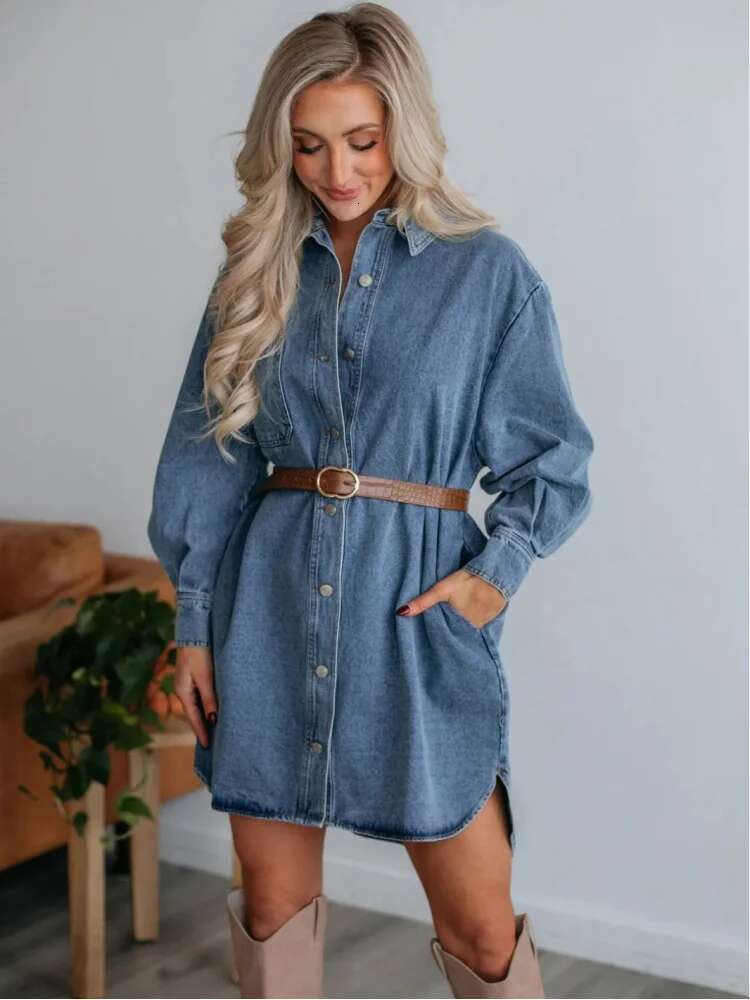 Dongdumaoyi Summer New Casual Women S Denim Dress Style Fashion Slimming Long Sleeve D