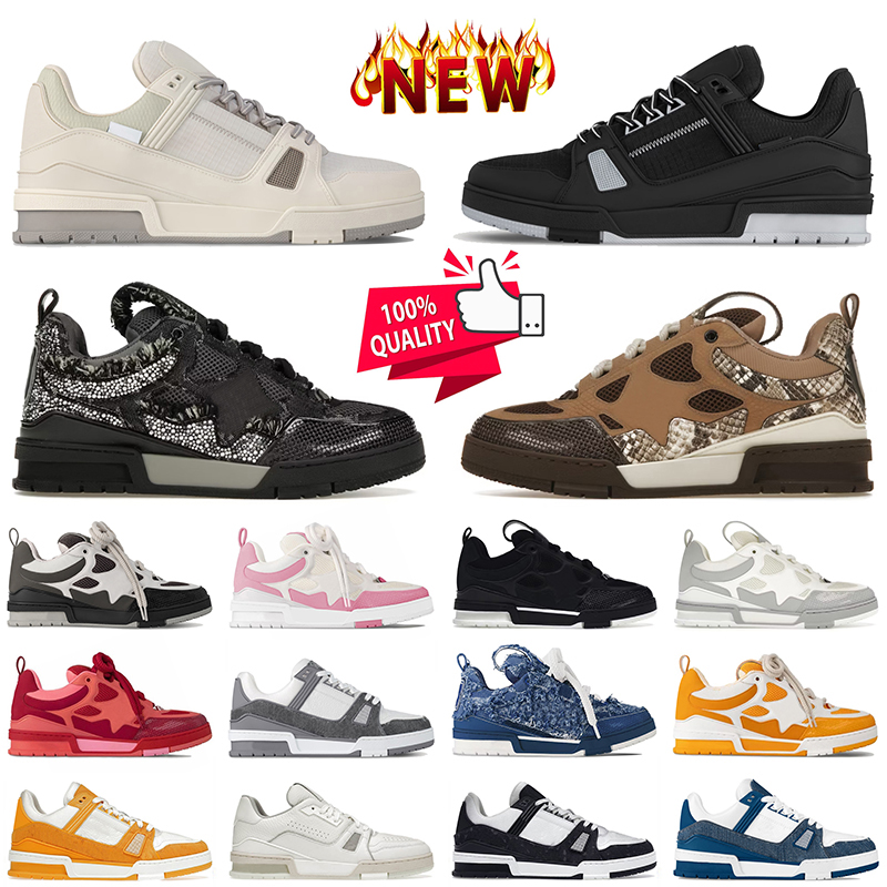 Fashion Flowers Designer Casual Shoes Virgil Skate Trainer Luxury Denim Blue Calf Leather Black White Yellow Green Pink Platform Maxi Sneakers Plate-forme Trainers
