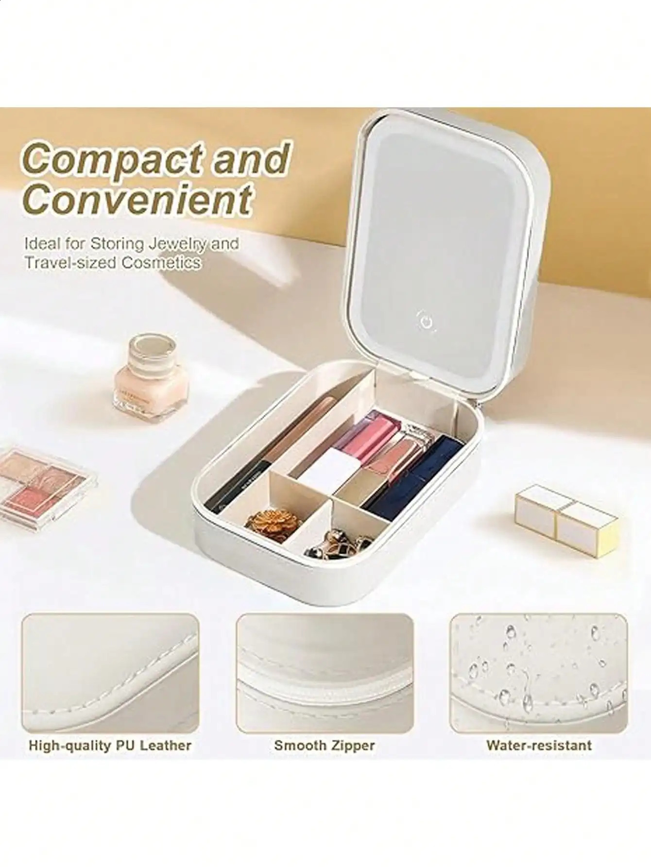 LED Lighted Makeup Bag with Mirror - Rechargeable Travel Cosmetic Organizer Adjustable 3-Color Lighting Jewelry Storage Case 250424