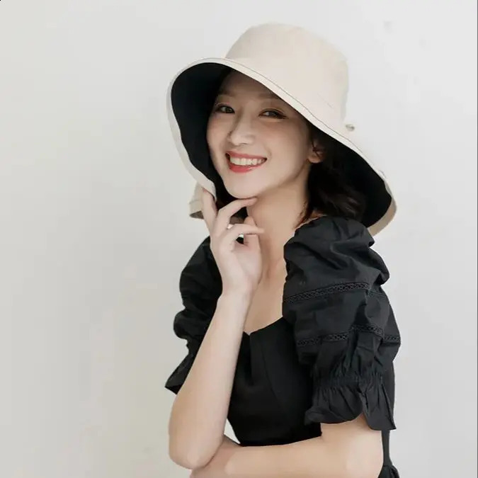 Cotton Double-sided Wear Fishermans Hat Womens Summer Fashion Hundred Shading Cloth Hat Show Face Smaller Sunburn Protection 250424