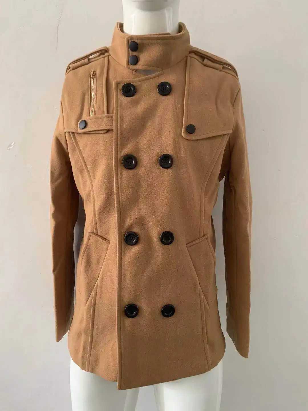 New Fashion Casual Long Sleeve Turtleneck Double Breasted Solid Color Slim Fit Wool Blends Coat For Men4 ColorsT251125