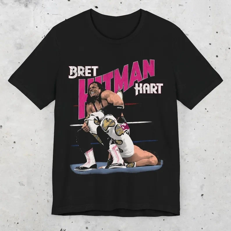 2025 new Men's T Shirts Bret Hitman Hart Wrestling Shirt Free shipping