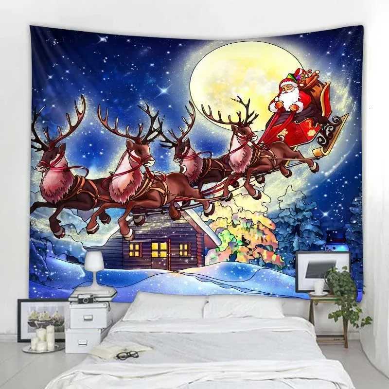 Santa Claus and Christmas Tree Fireplace Printing Decoration Tapestry Christmas Decoration Bohemian Wallcloth Mandala Home DecorM251125