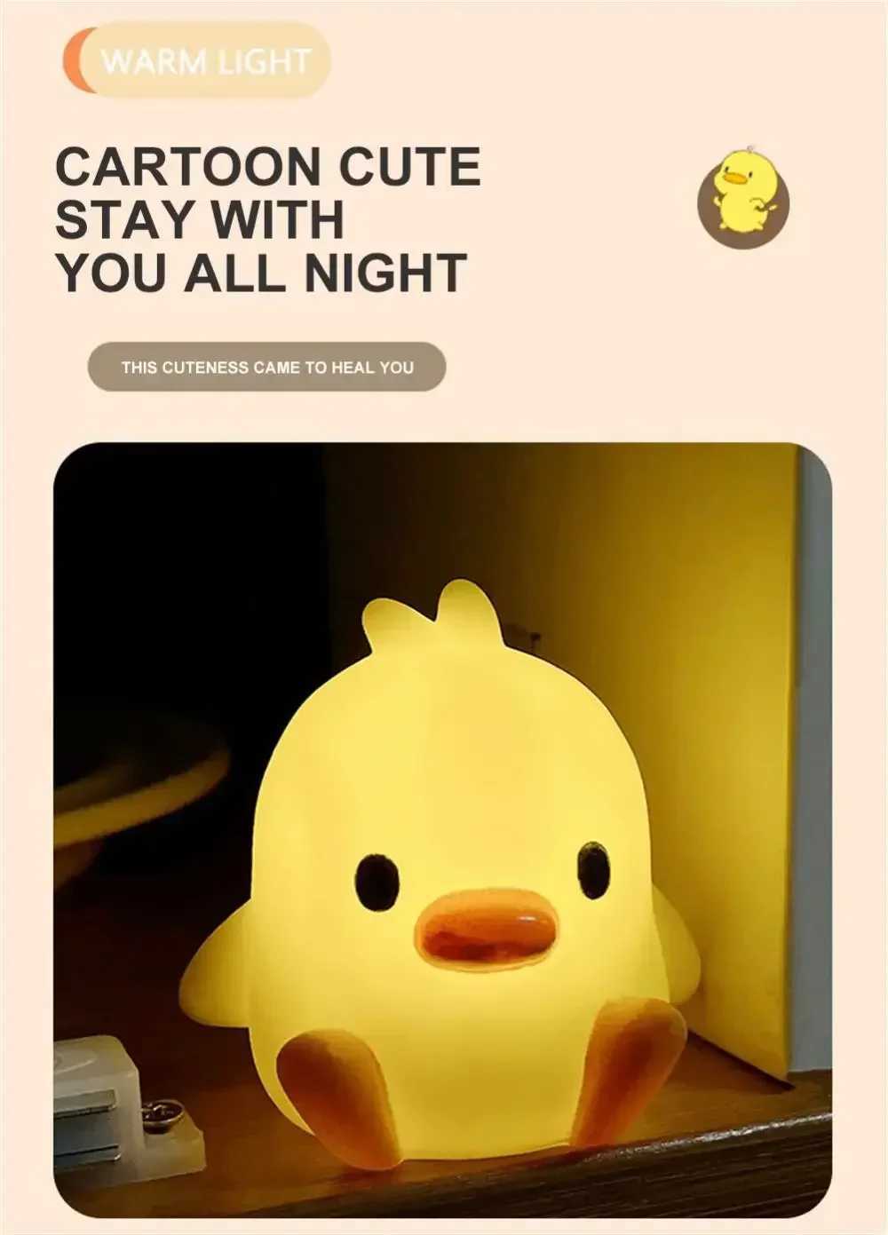 Creative LED Yellow Duck Desktop Desk Lamp with Soft Light and Atmosphere Bedroom Bedhead Night Light Mini Sleep LightM251125