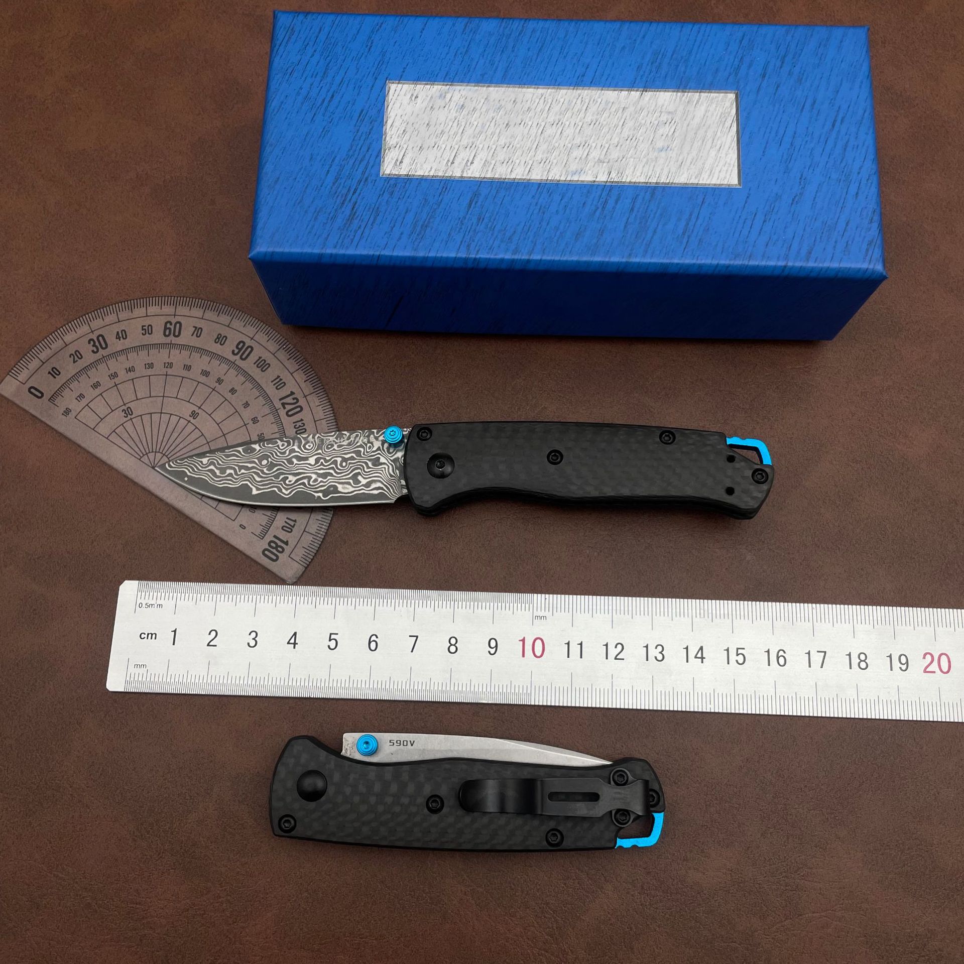 2Models Mini 533 Bugout AXIS Folding Knife 2.75 S90V/Damascus Plain Blade, Carbon Fiber Handles - 533-3