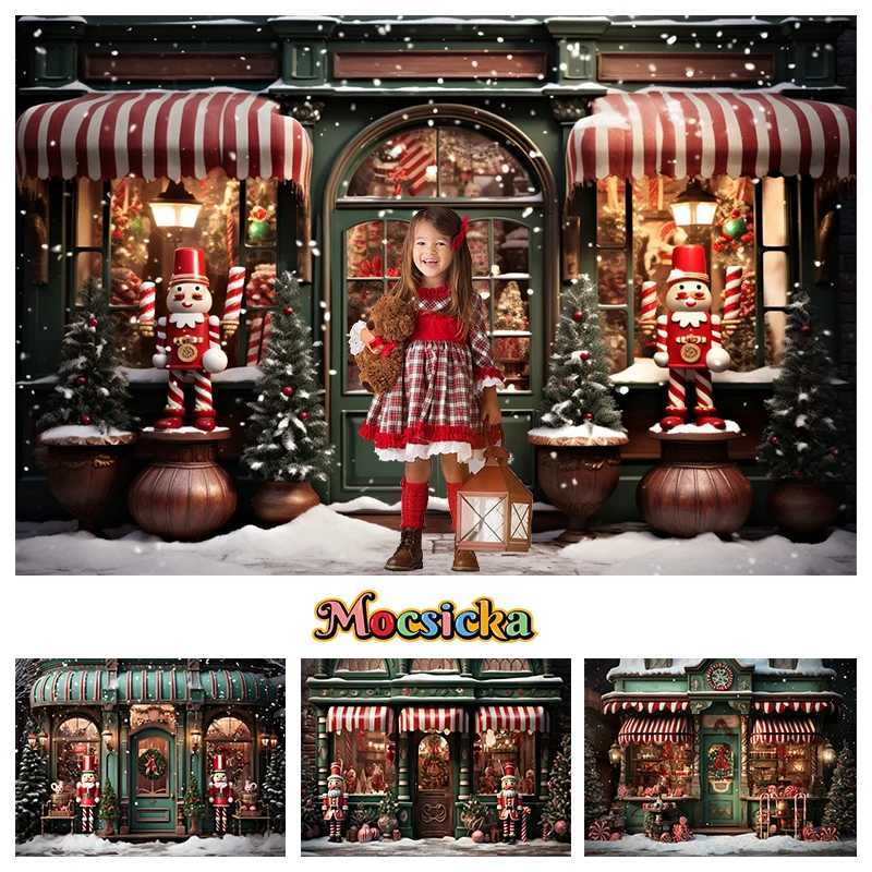 Mocsicka Christmas Shop Background Photography Tree Party Children Winter Snow New Years Candy Store Kids Photo Backdrop StudioM251125
