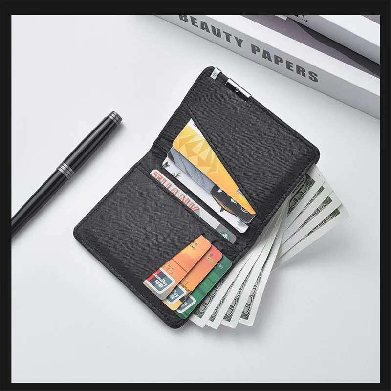Men Soft PU Leather Black Solid Color Simple Short Ultra-Thin Wallets Multi-Card Slots Card Holder Small Coin Purse