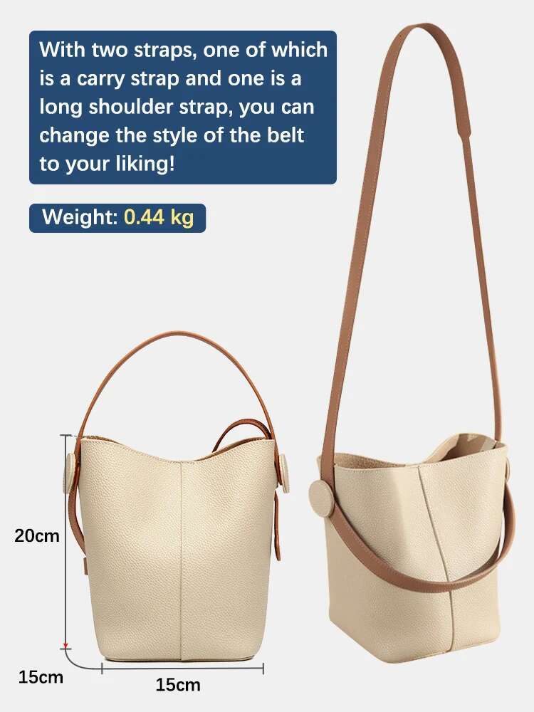 Zency Genuine Leather Large Shopper Shoulder Bag Female Simple High Quality Bucket Handbag Tote Underarm Women Long Strap Bags