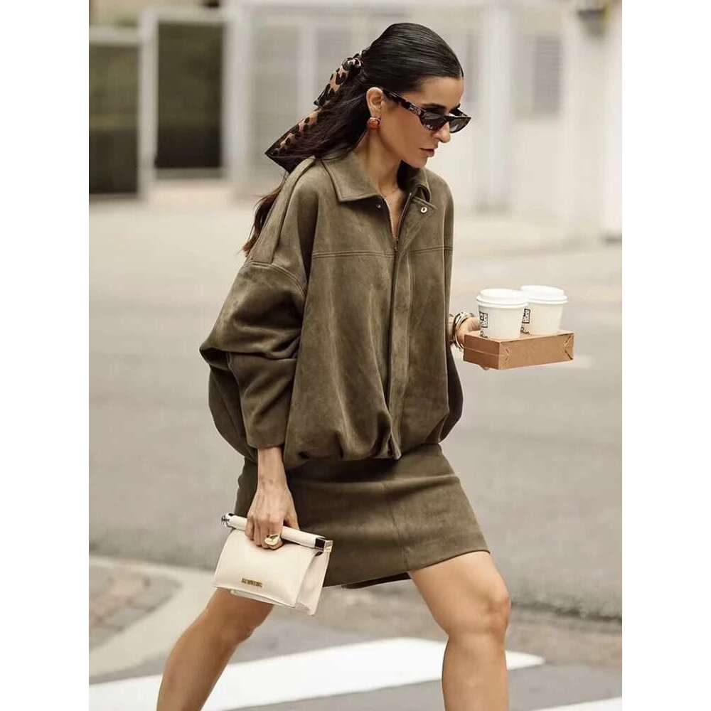 Vintage Women Green Oversize Bomber Jackets 2025 Fashion Ladies Elegant Loose Soft Outfits Jacket For Party Female Chic Clothes