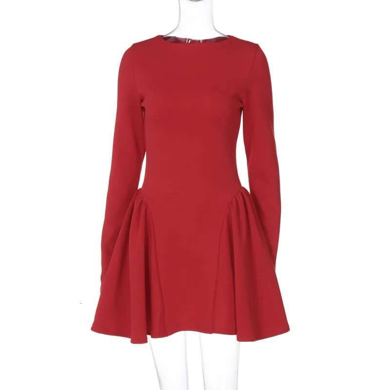 Dongdumaoyi Townlike Waist Wrap Pleated A Line Dress Women Mini Autumn Winter Backless Nightclub Sexy Party Dresses