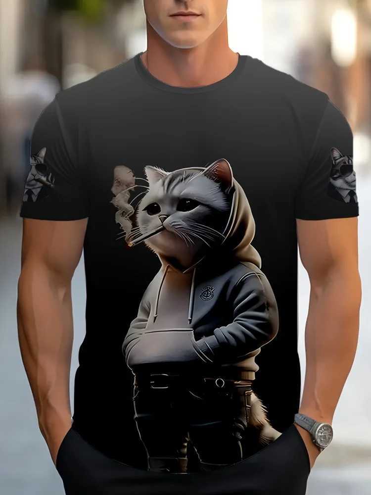 Fashion Sketch Animal Graphics Mens T-shirt Cat 3D Printing Oversized Short Sleeve T-shirt O-neck Casual Mens T-shirt W250425