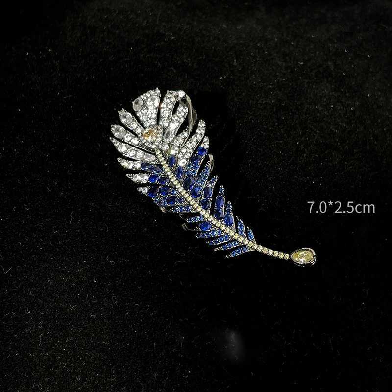 ICEYY Luxury Cubic Zirconia Royal Blue Feather Brooch Rhinestone Brooches For Universal Male And Female Cardigan Suit Gift Items J251125