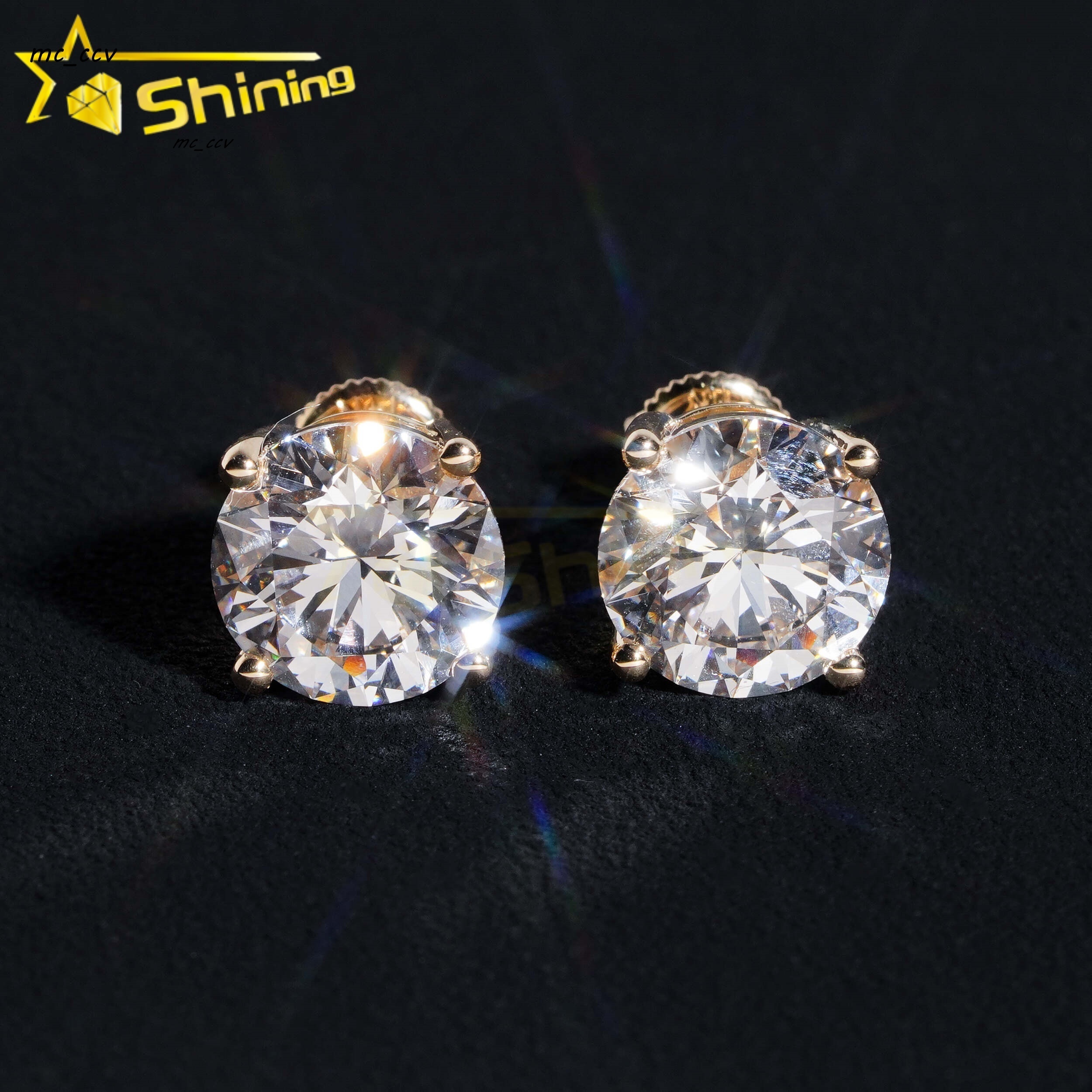 Gold Moissanite Earrings Fine Jewelry 10K 14K Real Gold D Color Moissanite Solitaire Lab Diamond Stud Earrings Screw Back