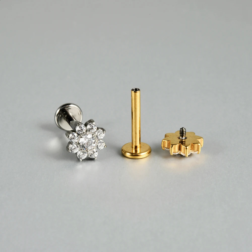 1PC G23 Solid Zircon Flower Rook Helix Stud Tragus Cartilage Earring Lobe Labret Piercing Jewelry 16G 250424