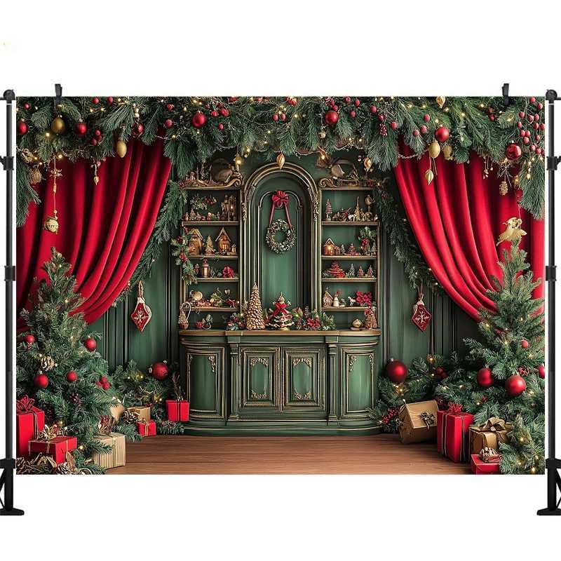 LS Christmas Cupboard Backdrops Kids Family Photography Child Adult Photocall Xmas Living Room Bookcase Trees BackgroundsM251125