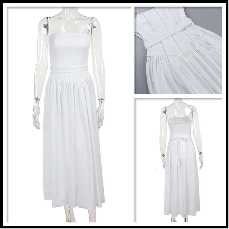 Dongdumaoyi Townlike Waist Wrap A Line Elegant Midi Long Dress Women Hollow Out Spring Summer Backless Sexy Party Bandage Dresses