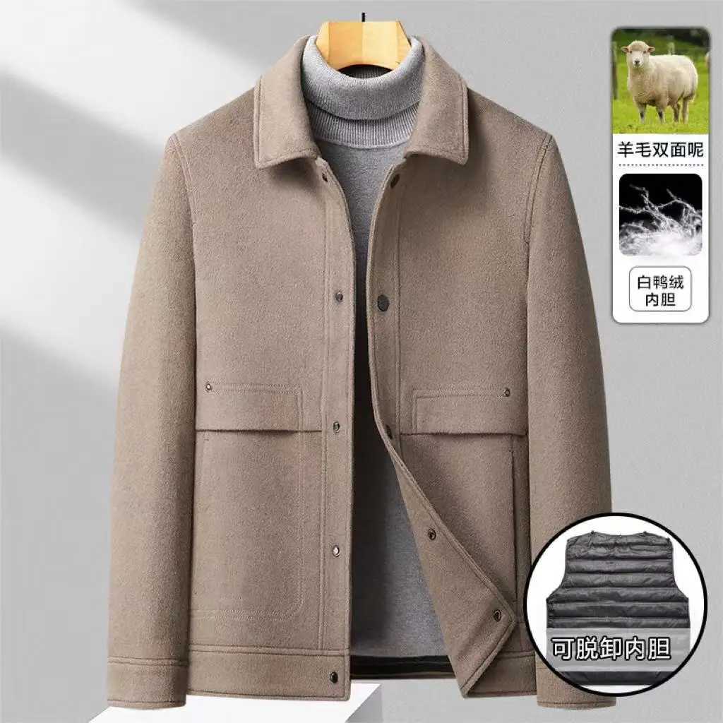 024 Autumn/Winter New Short Double sided Woolen Coat Jacket Detachable Down Inner Lining Mens Korean Edition Casual TopT251125