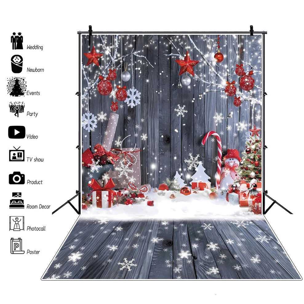 Winter Christmas Window Snow Photo Backdrop Pink Curtain Interior Xmas Tree Gift New Year Party Decor Photography BackgroundM251125