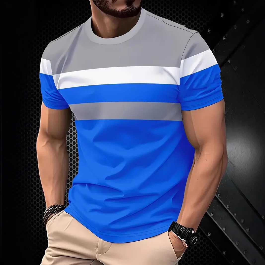 2025 Summer Mens T-shirt Graphic 3D Stripe Printed Mens T-shirt Fashion Street Trend Oversized Casual Mens Top O-neck T-shirt W250425