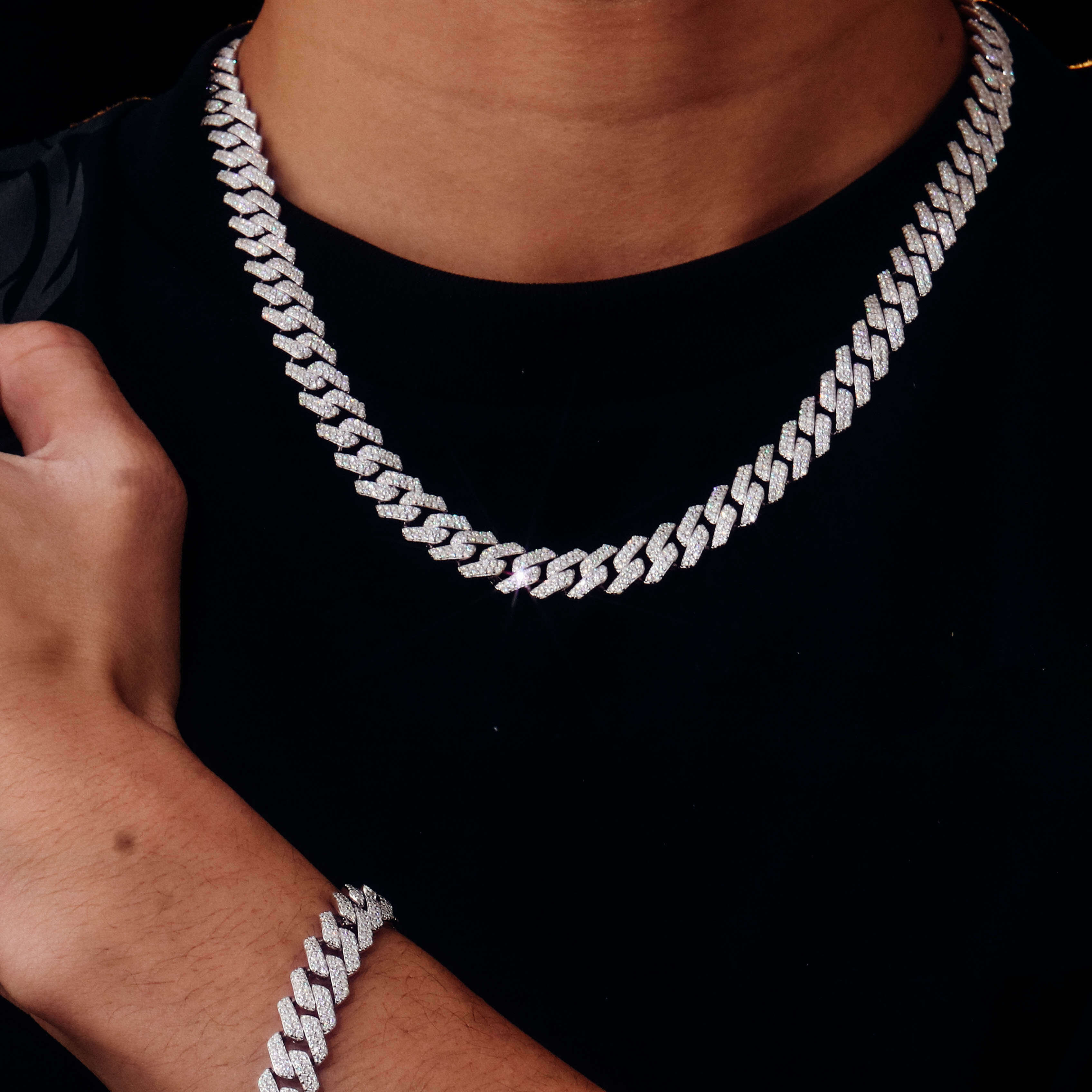 Fine Jewelry Necklaces 925 Silver Mossanite Diamond 10mm Cuban Link Chain Necklaces for Women Cuban Bracelet Diamond Cuban