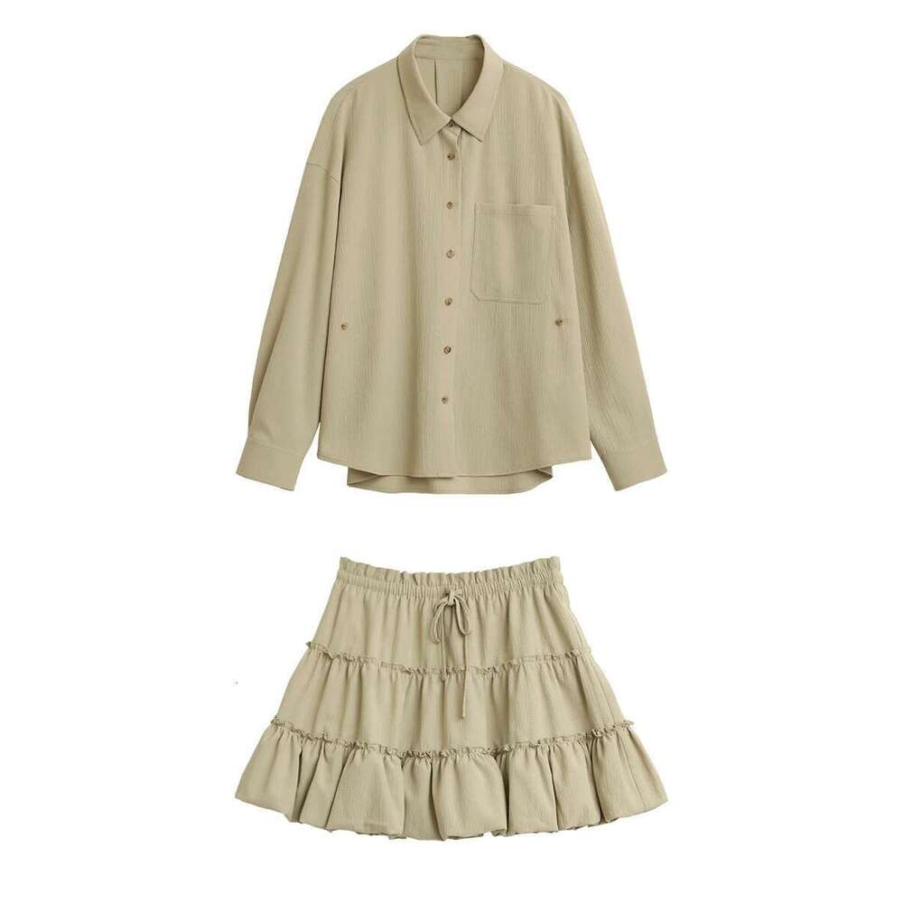 CHIC VEN Women Shirt Solid Long Sleeve Loose Casual New Texture Female Blouses Elastic Waist Mini Skirt Set Spring Summer 2025