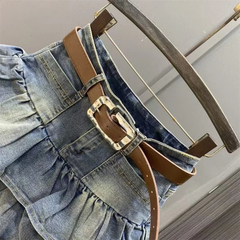 Girls dress summer denim shorts Korean version French cake skirt elastic waist A-line skiing fashion 3-14Y 250424