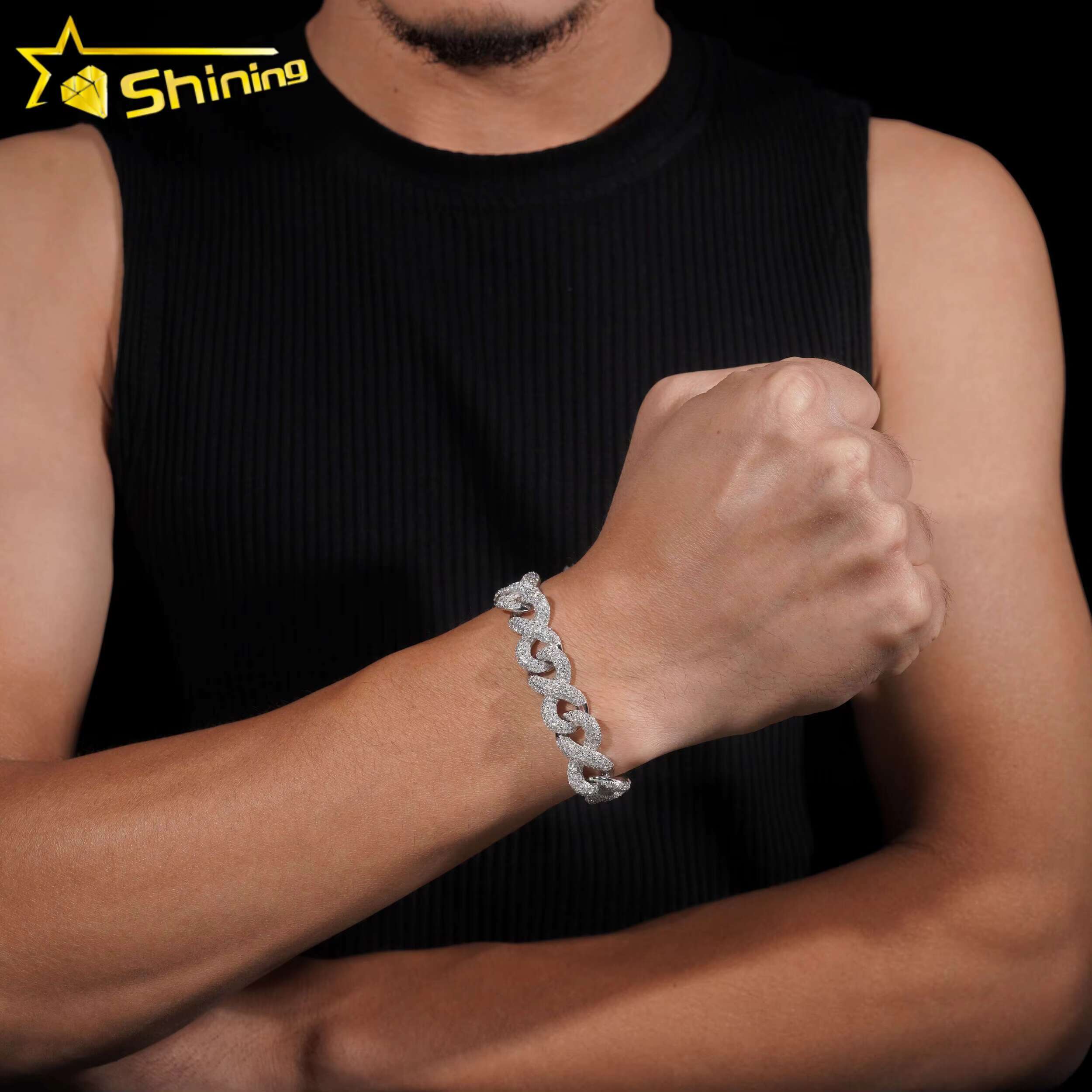 925 Sterling Silver Hip Hop Cuban Infinity Link Chain 13MM Width Iced Out Necklace VVS Moissanite Cuban Bracelet