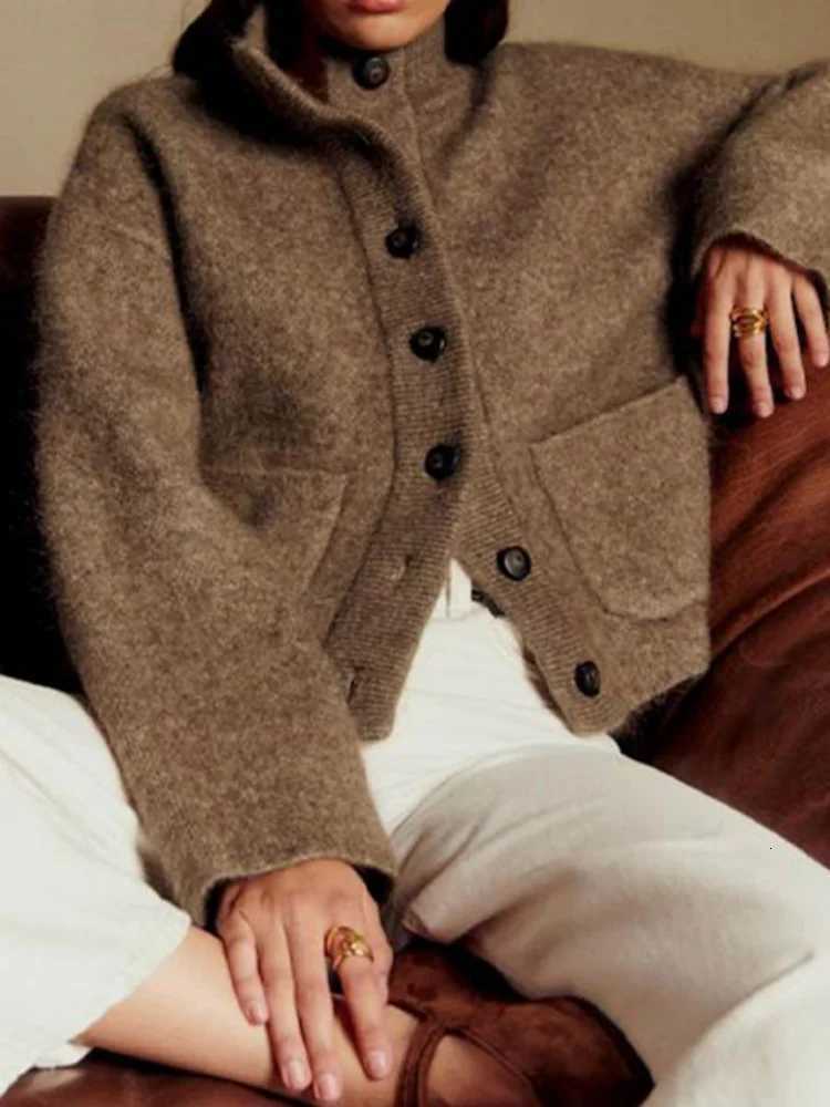 Autumn Vintage Brown Knit Woolen Cardigan For Women Single Breasted Pocket Soft Coat 2025 New Lady Maillard Style Warm OutwearsT251125