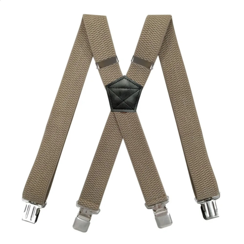 Heavy Duty Suspenders for Men Work Outdoor 3.8cm X-Back with 4 Strong Clips Adjustable Elastic Trouser Braces Strap Belts Navy 250425