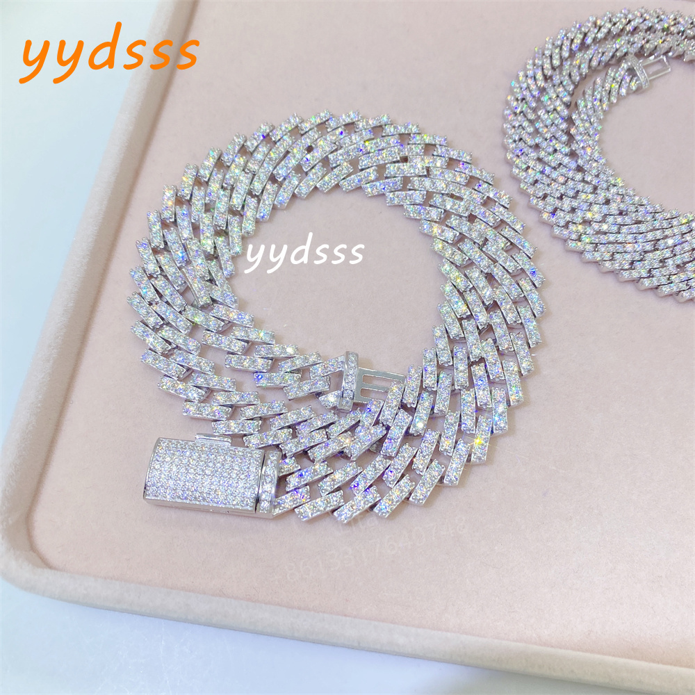 Hip Hop 8mm Iced Out Cuban Link Chain 925 Sterling Silver Moissanite Necklace for Men Women Iced Out Diamond Chain Jewelry