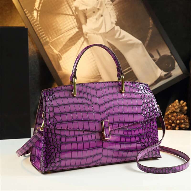 Spring new patent leather crocodile pattern metal buckle handbag banquet dress large-capacity one-shoulder cross-body women bag