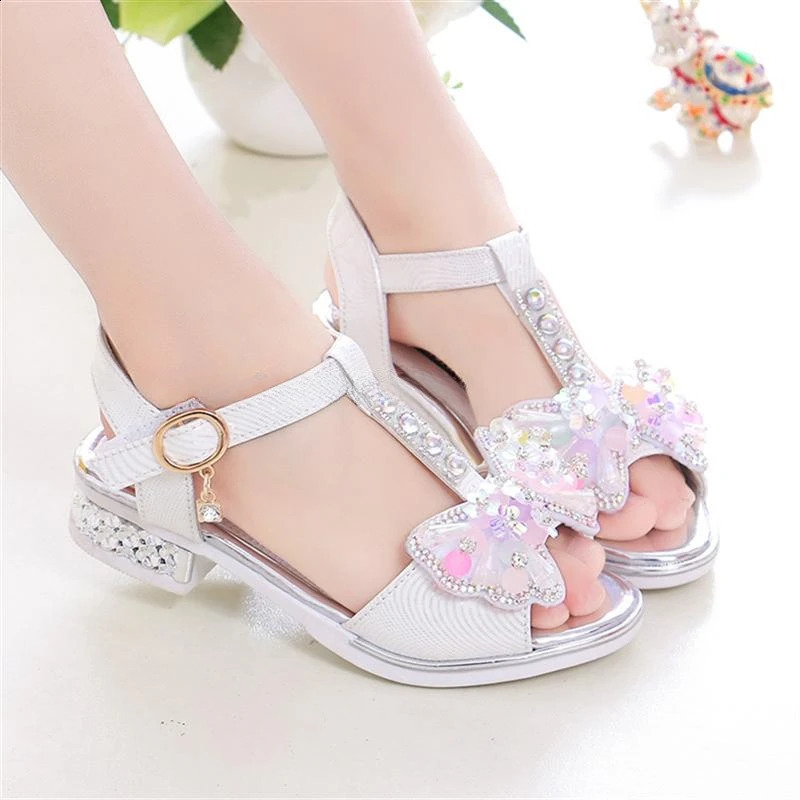 Girl Flat Heel Sandals Girl Spring/Summer Little Girl Princess Dress Bow Fashion Youth Shoes 250424