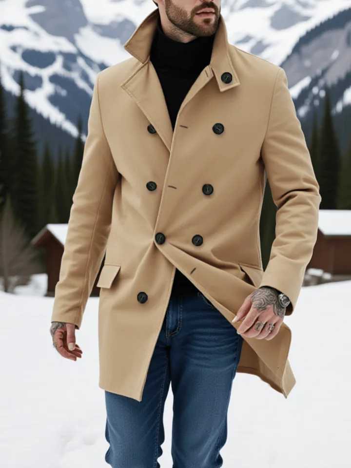 Double-Breasted Mens Wool Car Coat Winter-Ready Insulation Adaptable for Professional and Leisure EnvironmentsT251125