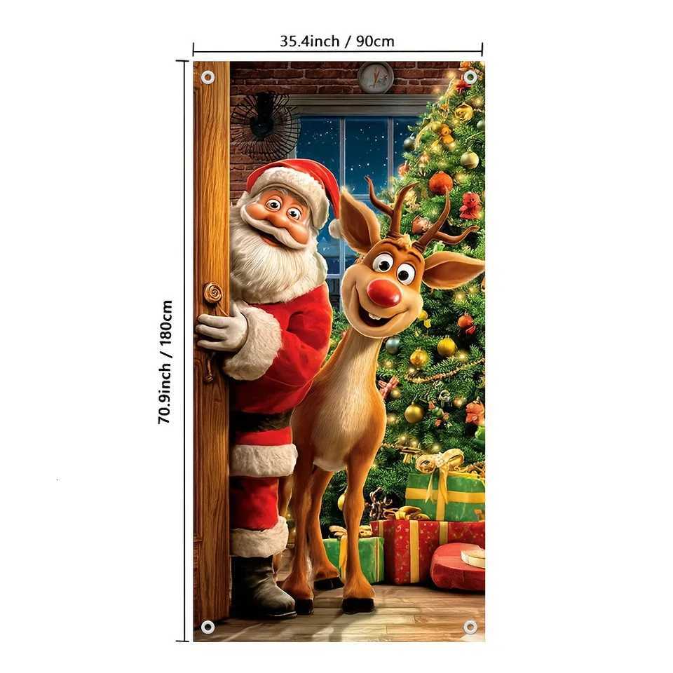 2D Door Banner 1 Piece Santa Claus and Reindeer Christmas Design Door Banner Perfect for Holiday Home DecorationM251125