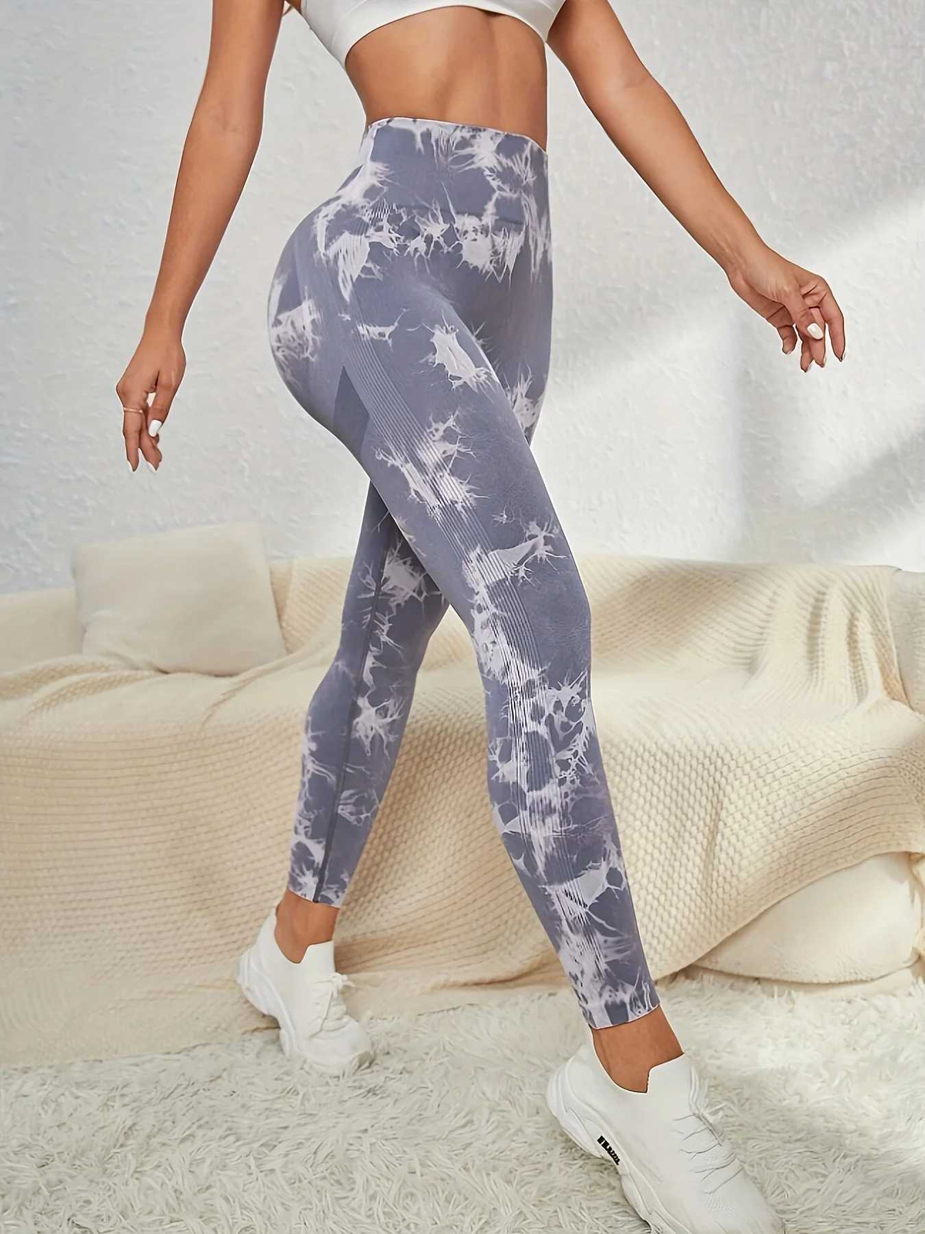 High waist and hip lifting tie dye sports and fitness yoga pantsC250425