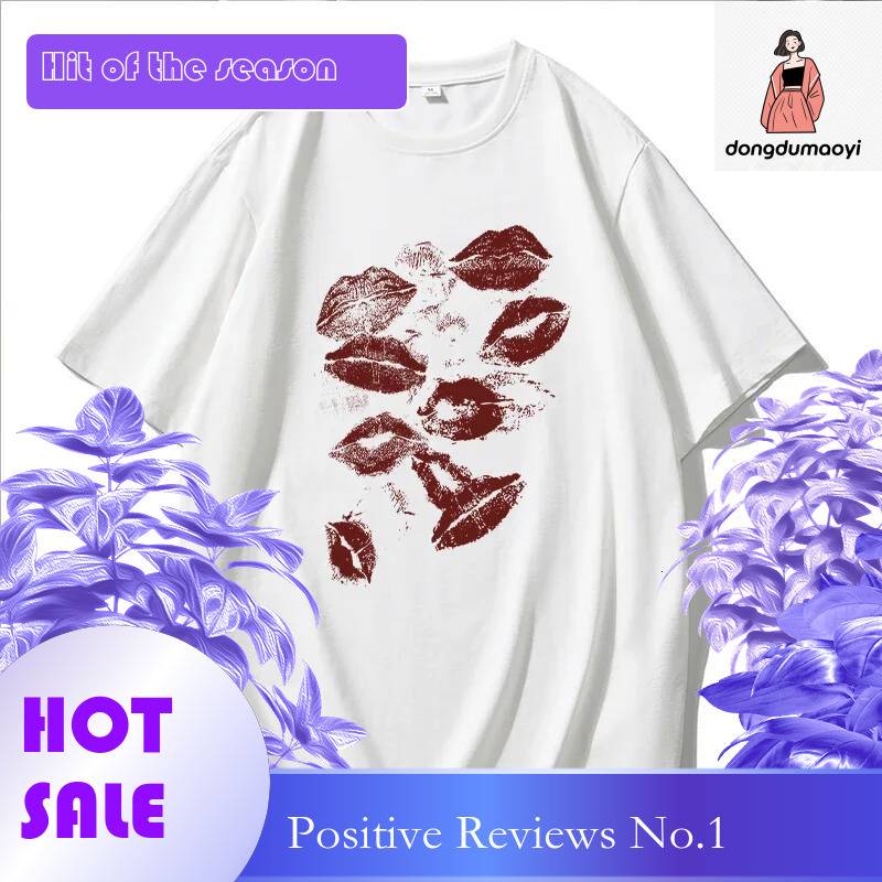 Dongdumaoyi New Sexy Lips Print Plus Size T Shirt Women S Summer Soft Short Sleeve Oversized Higt Street Gothic Top