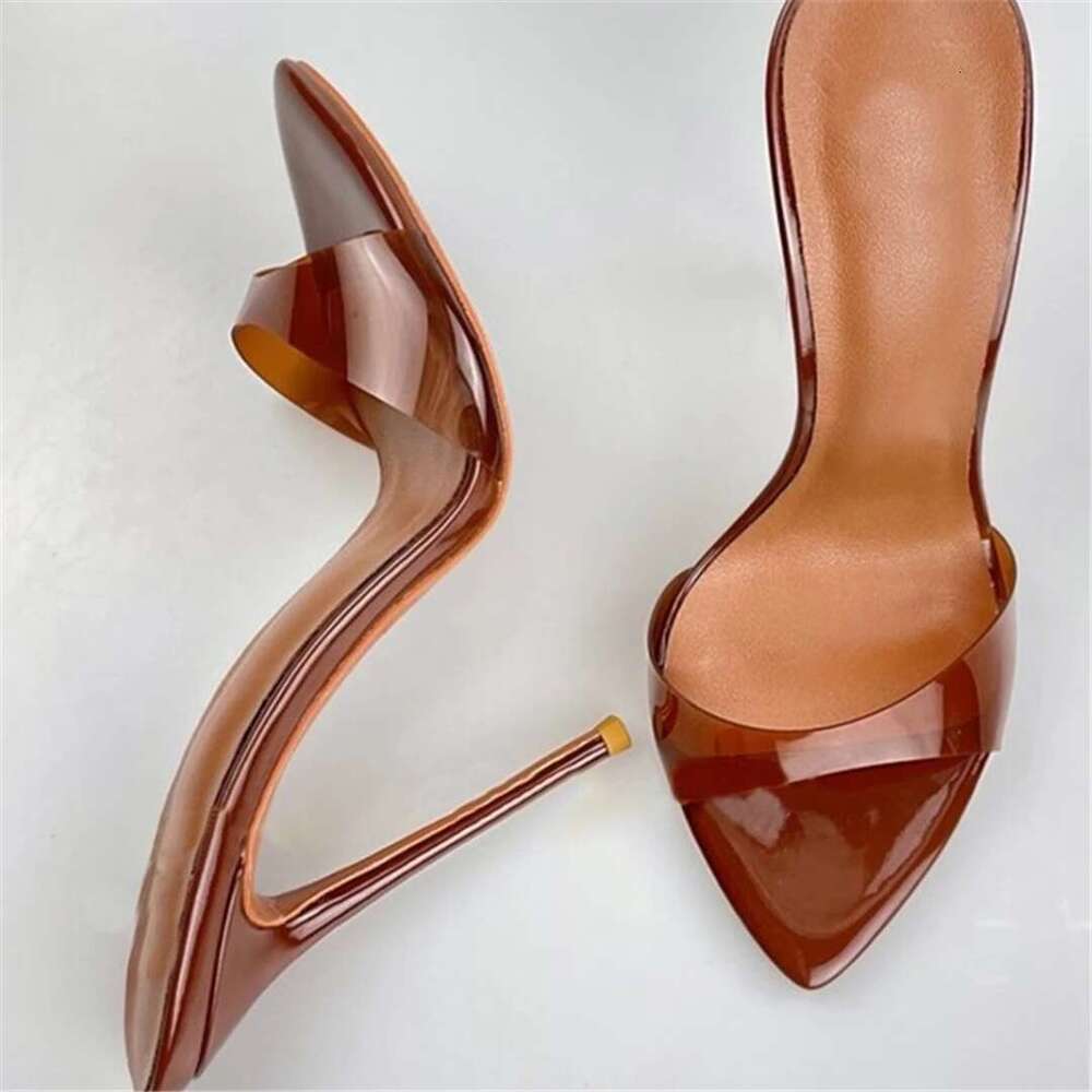 Summer new pointed patent leather transparent PVC sexy fashion slippers thin high-heeled banquet dress large-size women's sandal