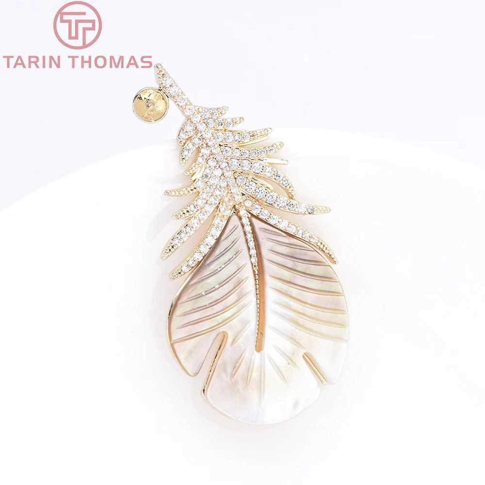 10315 1Piece 24K Gold Color Brass and Natural Seashell Feather Shaped Brooch High Quality DIY Jewelry Making Accessories J251125
