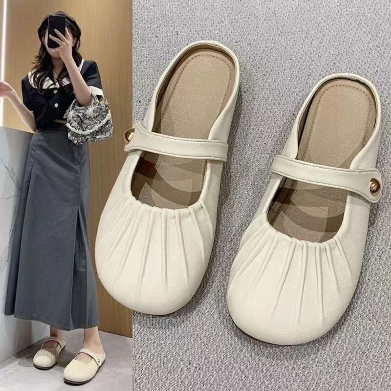 2025 Spring/Summer New French Fold Western Style Baotou Half Slippers Women, Gentle Outing, Single Shoes for Women