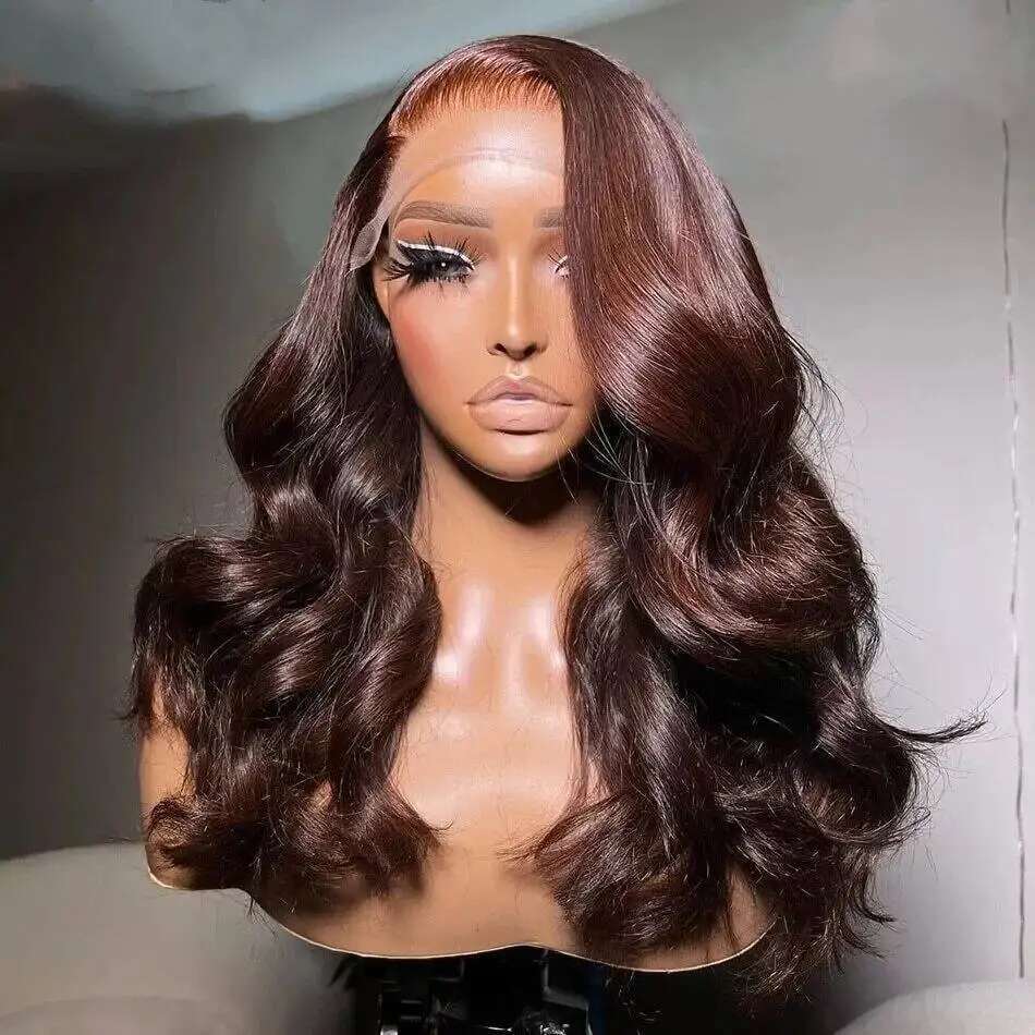 Chocolate Brown Body Wave Front Wig Transparent 13X6 HD Lace Frontal Preplucked Colored Human Hair Wigs 4X4 5X5 13X4