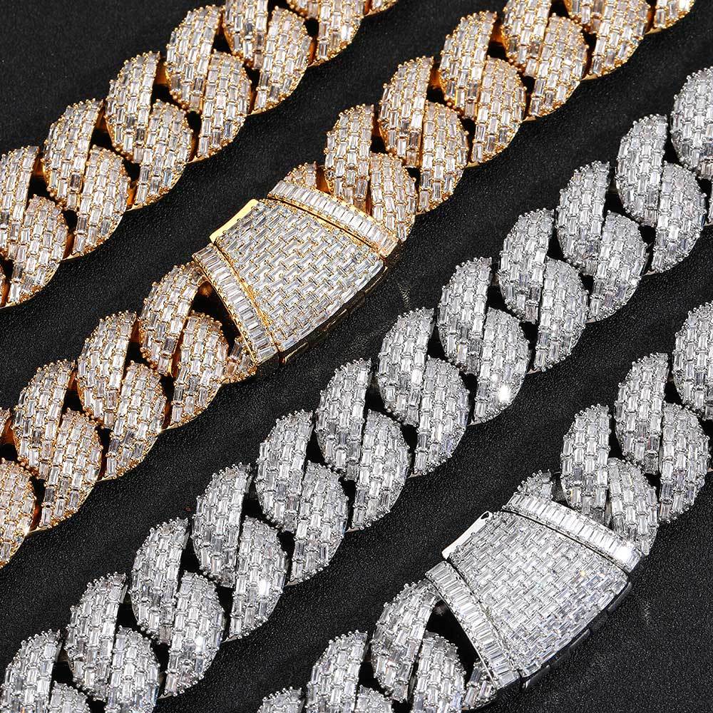 Luxury hip-hop width of 24mm square zircon bubble Cuba chain men's necklace 16in-24in jewelry advanced feeling full diamond necklace 7in-9in full