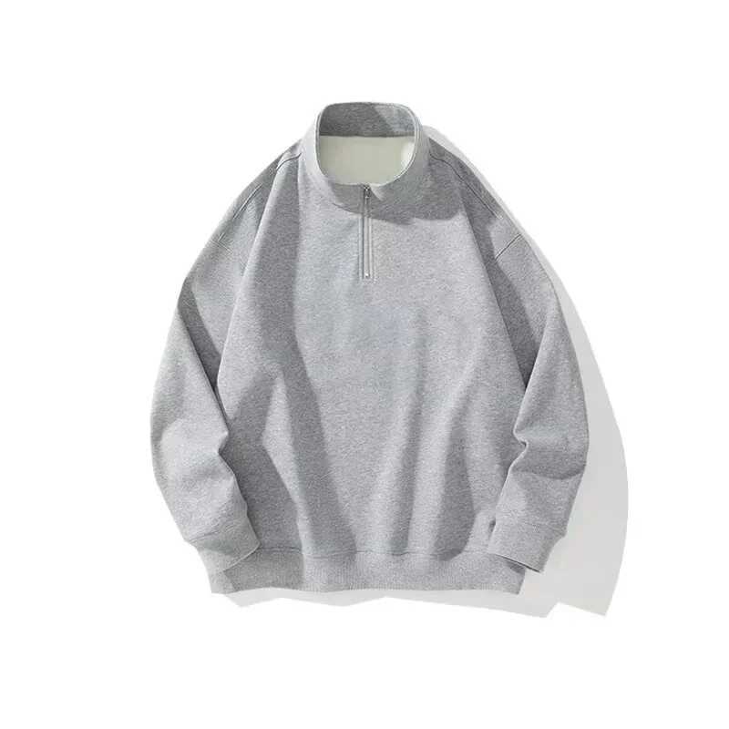 Autumn mens half zipper design sportswear Y2K retro stand up collar pullover hooded sweatshirt M250425