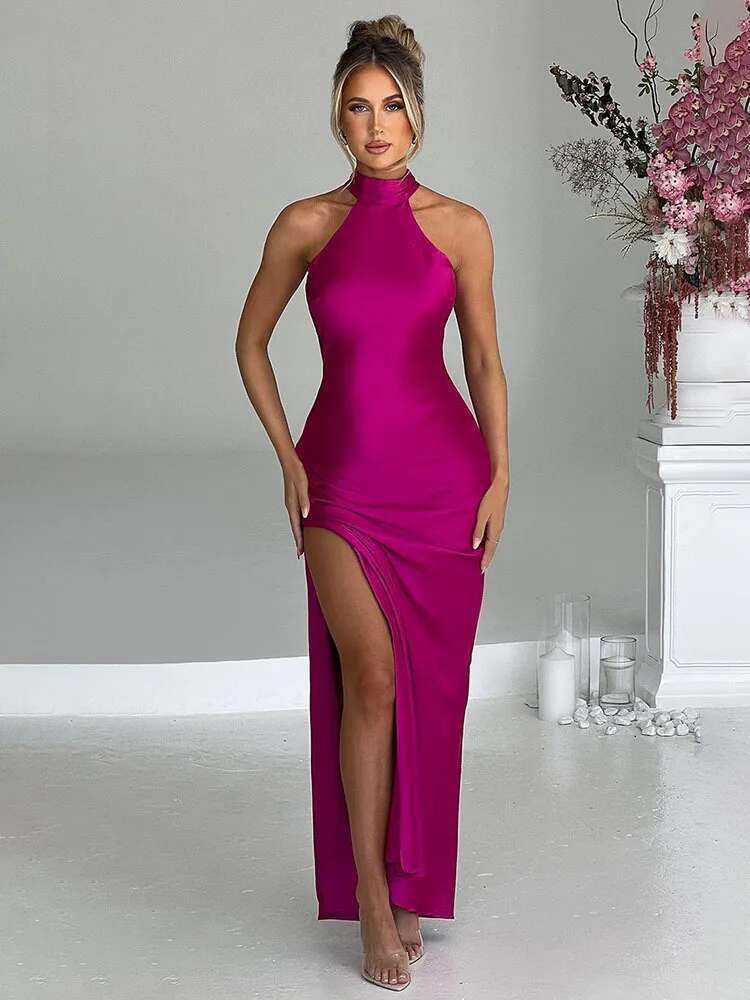Dongdumaoyi Townlike Maxi Long Dress Women Halter Spring Summer High Split Backless Nightclub Sexy Party Dresses